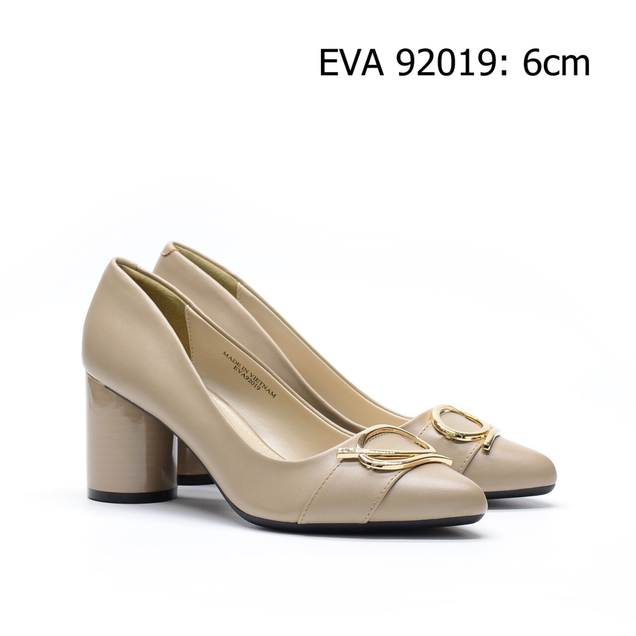 Giày gót vuông EVA92019 phối nơ kim loại nổi bật mới