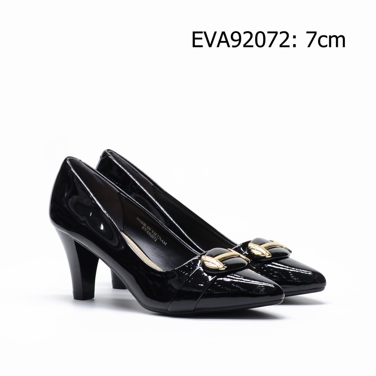 Giày cao gót da bóng EVA92072 thiết kế nơ kim loại nổi bật